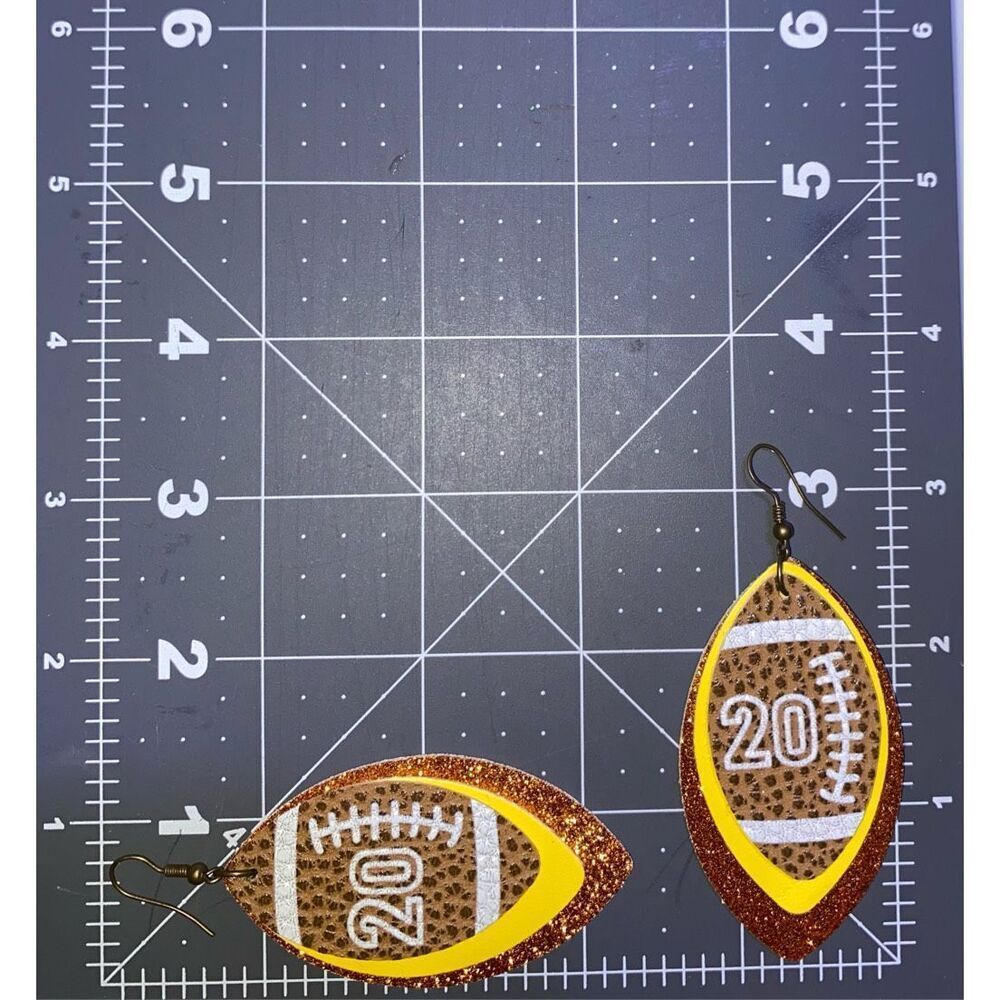 ☀️3/$9☀️ Football Faux Leather and Glitter Dangle Earrings - Picture 3 of 4